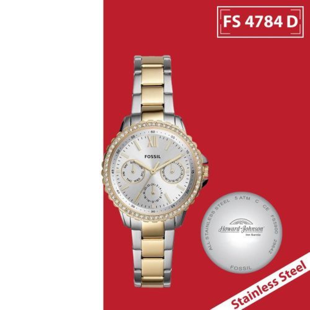 RELOJ DAMA ACERO INOXIDABLE COLOR PLATA  Y DORADO CARATULA BLANCA   CON EXTENCIBLE METALICO COMBINADO imagen